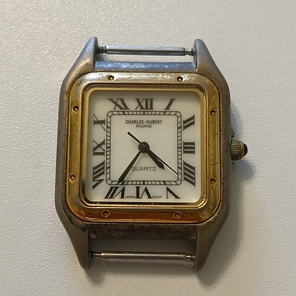 Charles Hubert Paris Tank Watch White Dial Roman Numerals Quartz 3395